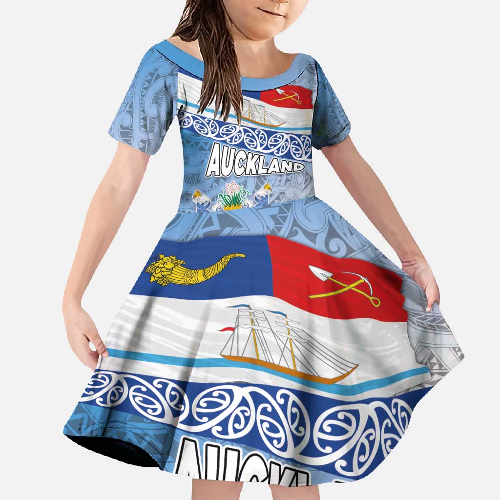 New Zealand Auckland Family Matching Long Sleeve Bodycon Dress and Hawaiian Shirt Auckland's Flag and Coat of Arms - Koru Art Maori Pattern