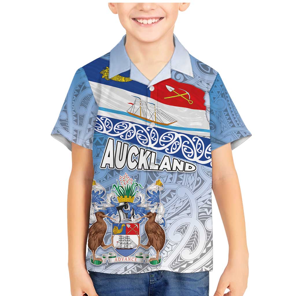 New Zealand Auckland Family Matching Mermaid Dress and Hawaiian Shirt Auckland's Flag and Coat of Arms - Koru Art Maori Pattern