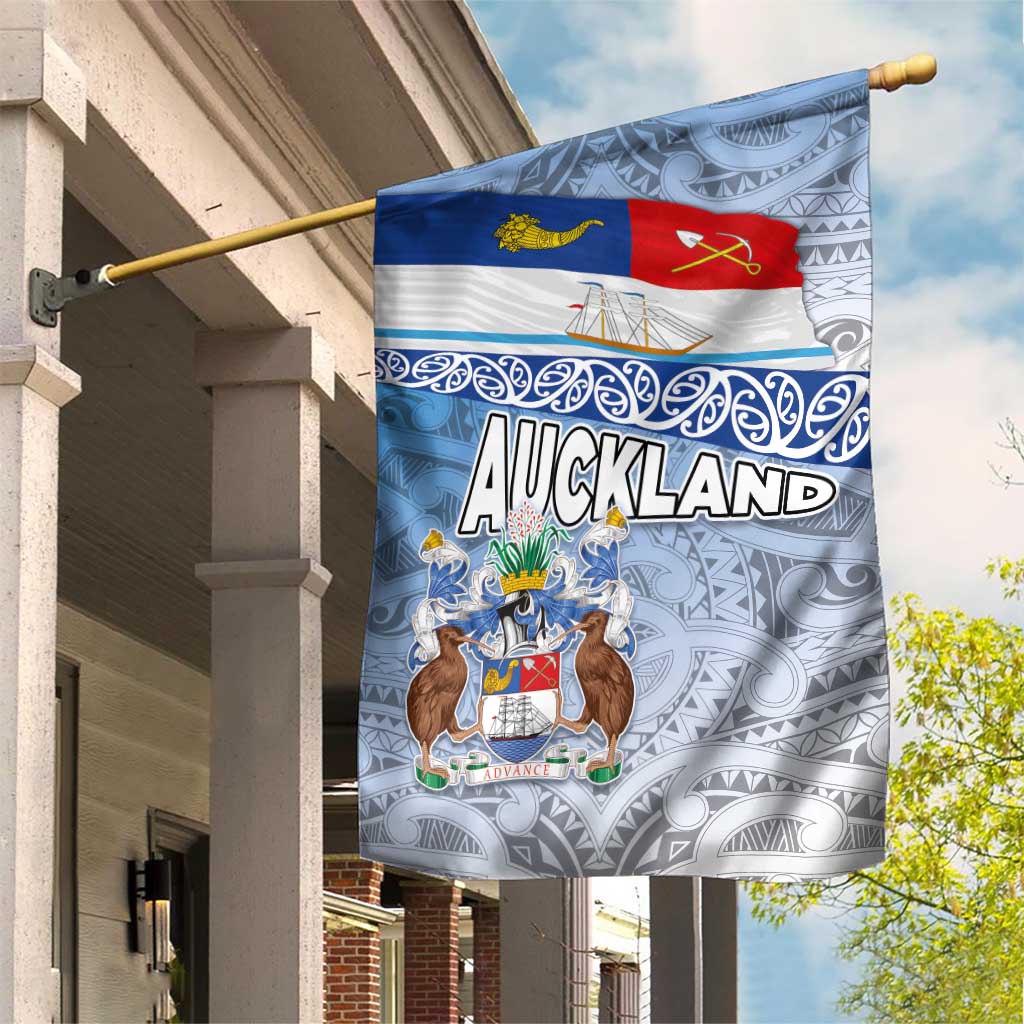 New Zealand Auckland Garden Flag Auckland's Flag and Coat of Arms - Koru Art Maori Pattern - Vibe Hoodie Shop