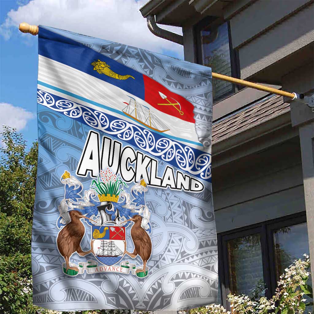 New Zealand Auckland Garden Flag Auckland's Flag and Coat of Arms - Koru Art Maori Pattern - Vibe Hoodie Shop