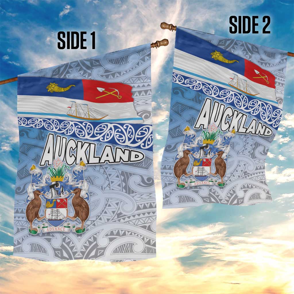 New Zealand Auckland Garden Flag Auckland's Flag and Coat of Arms - Koru Art Maori Pattern - Vibe Hoodie Shop