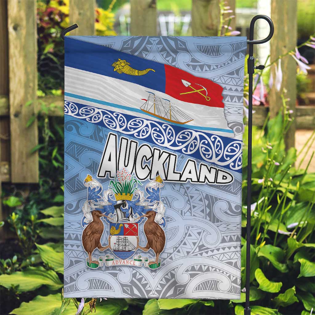 New Zealand Auckland Garden Flag Auckland's Flag and Coat of Arms - Koru Art Maori Pattern - Vibe Hoodie Shop
