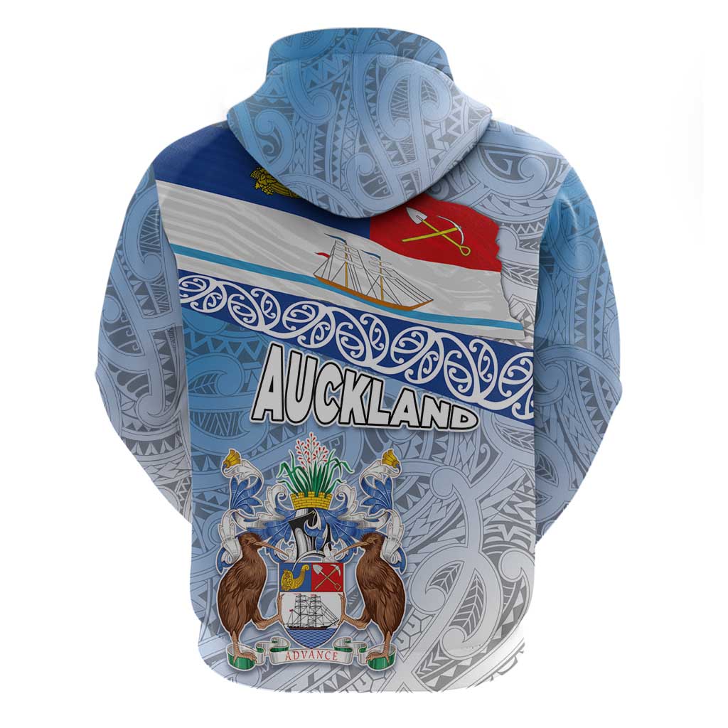 New Zealand Auckland Hoodie Auckland's Flag and Coat of Arms - Koru Art Maori Pattern - Vibe Hoodie Shop