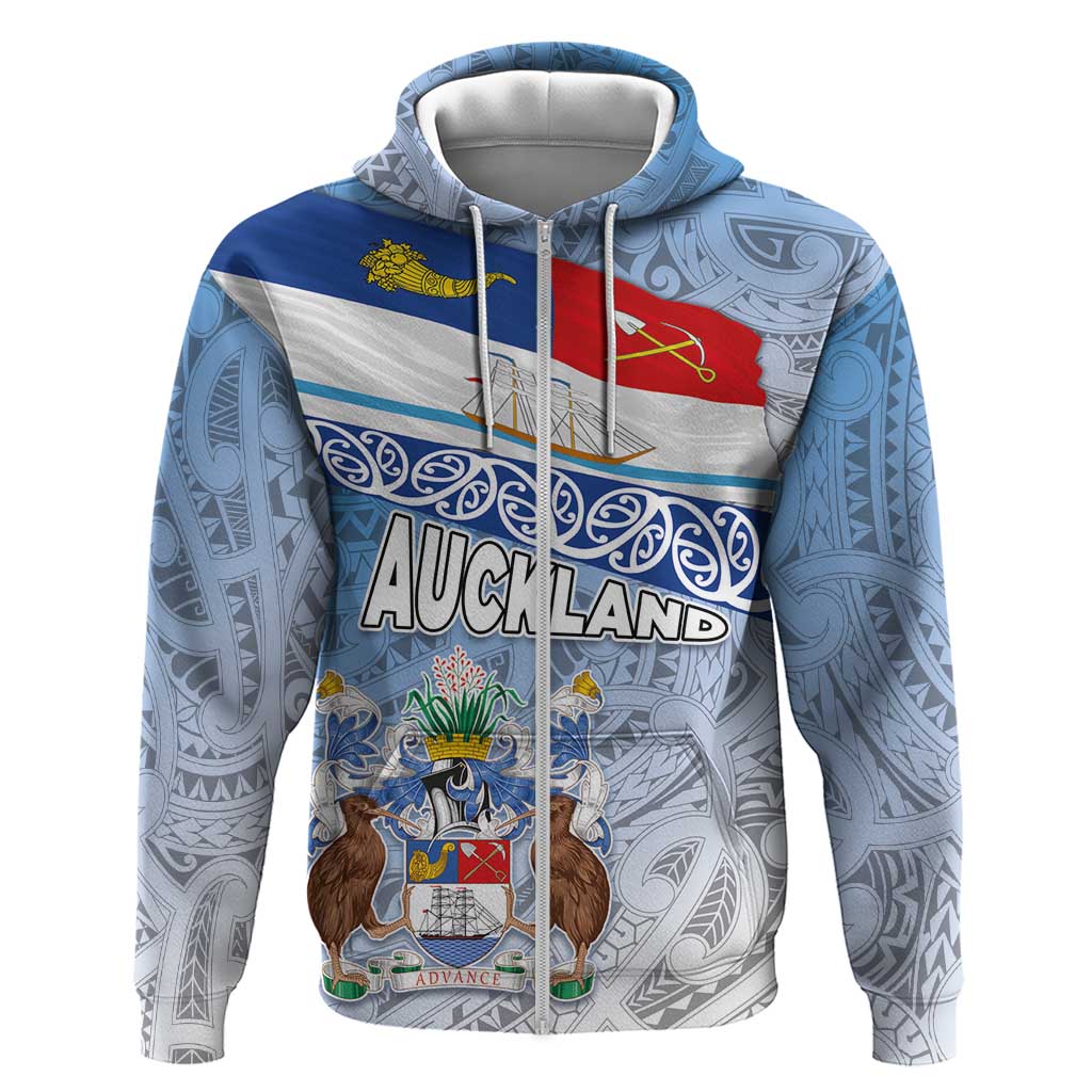New Zealand Auckland Hoodie Auckland's Flag and Coat of Arms - Koru Art Maori Pattern - Vibe Hoodie Shop