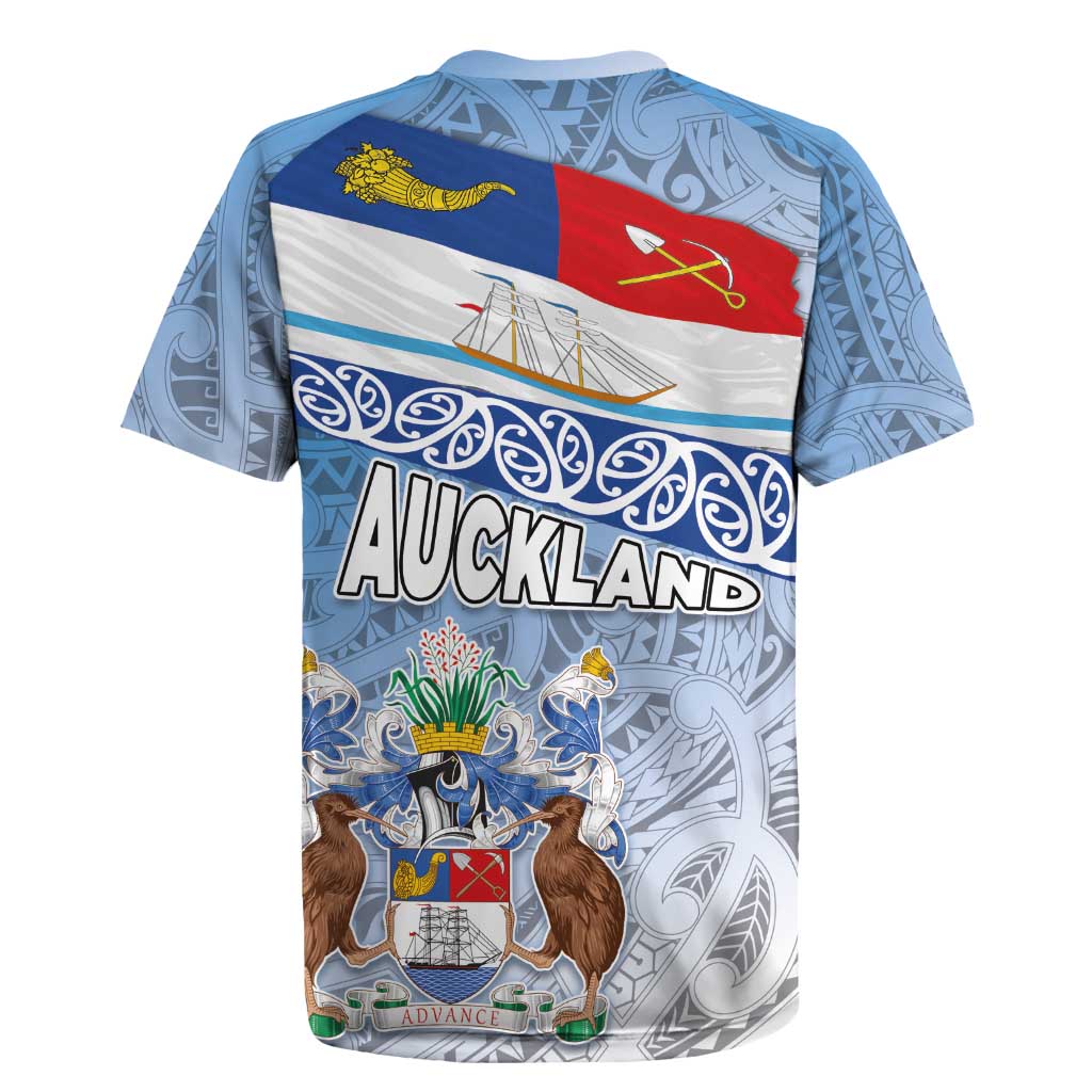 New Zealand Auckland Rugby Jersey Auckland's Flag and Coat of Arms - Koru Art Maori Pattern