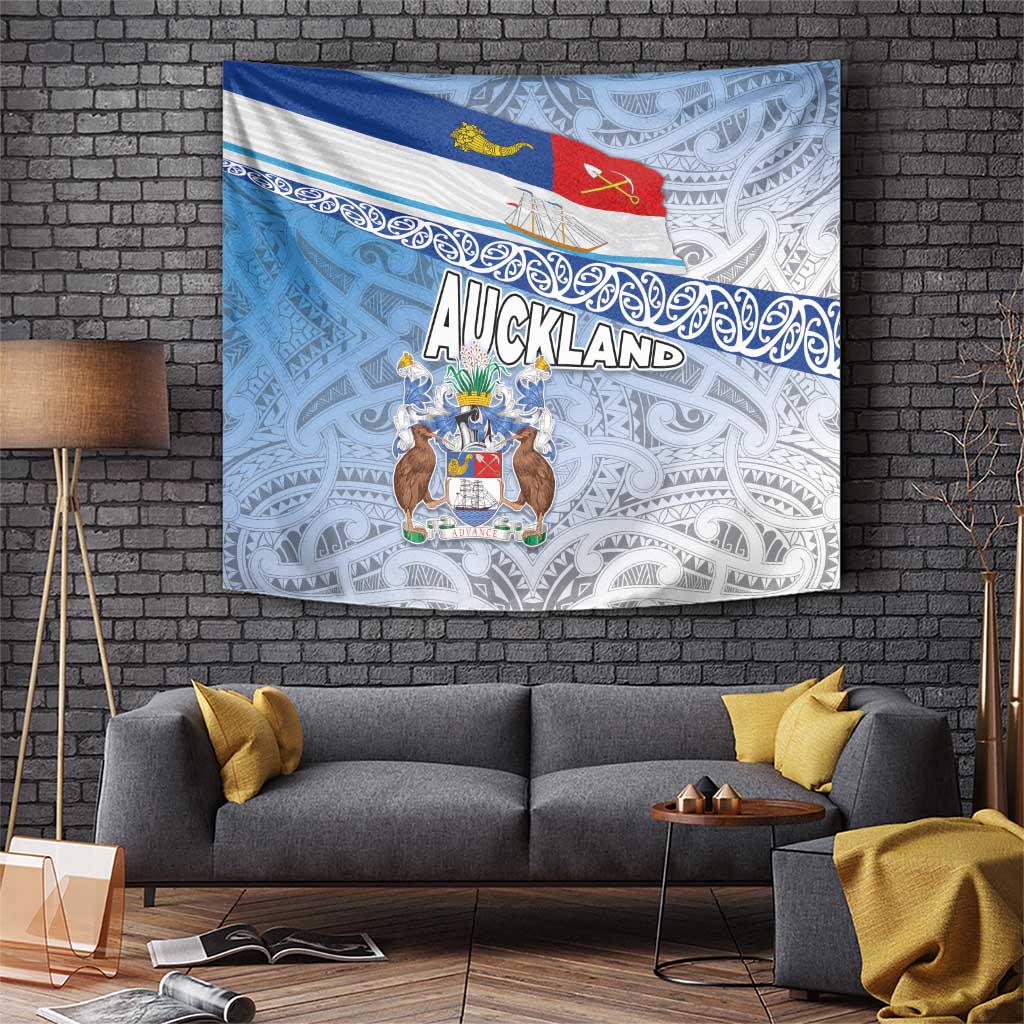 New Zealand Auckland Tapestry Auckland's Flag and Coat of Arms - Koru Art Maori Pattern - Vibe Hoodie Shop