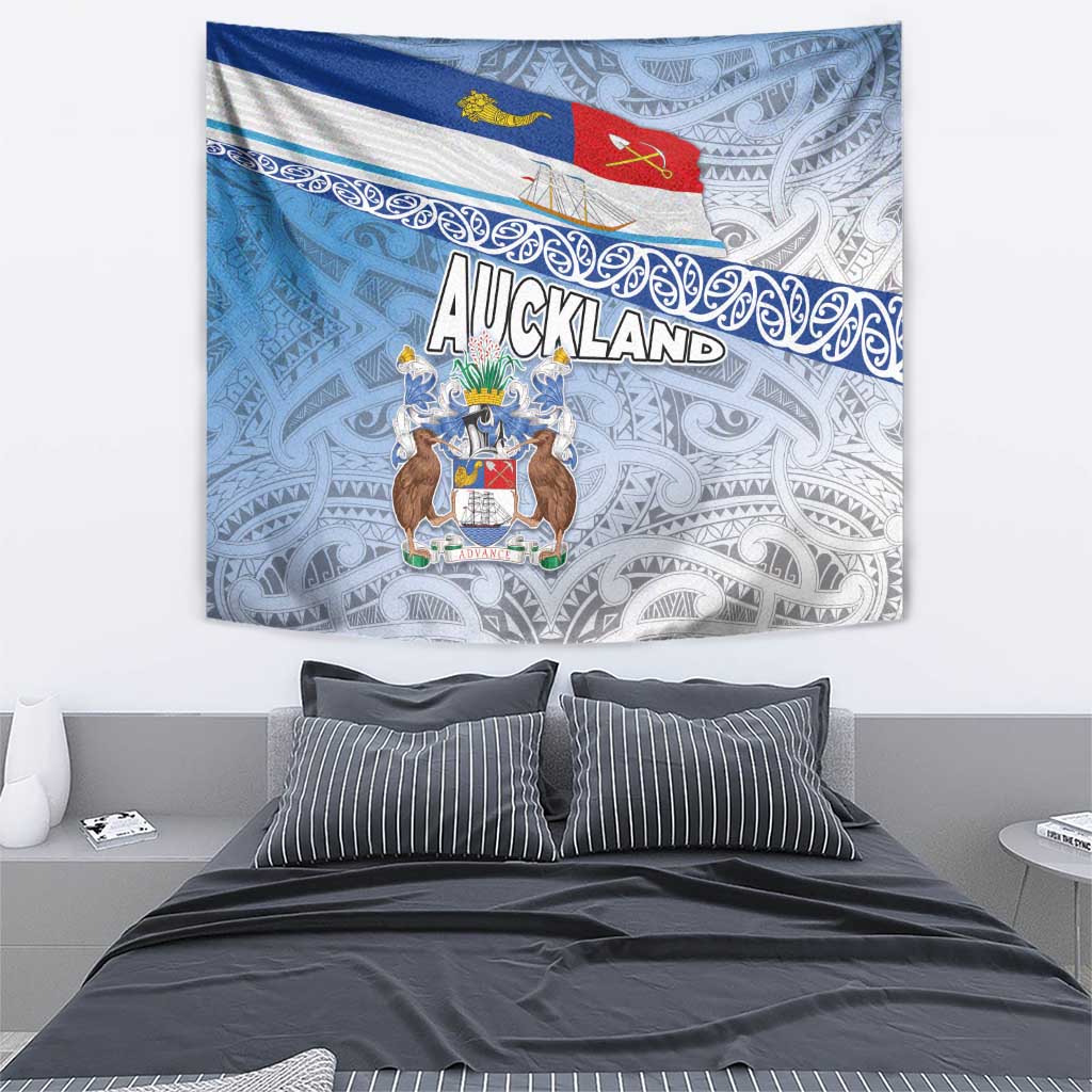 New Zealand Auckland Tapestry Auckland's Flag and Coat of Arms - Koru Art Maori Pattern - Vibe Hoodie Shop