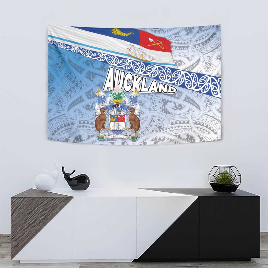 New Zealand Auckland Tapestry Auckland's Flag and Coat of Arms - Koru Art Maori Pattern - Vibe Hoodie Shop