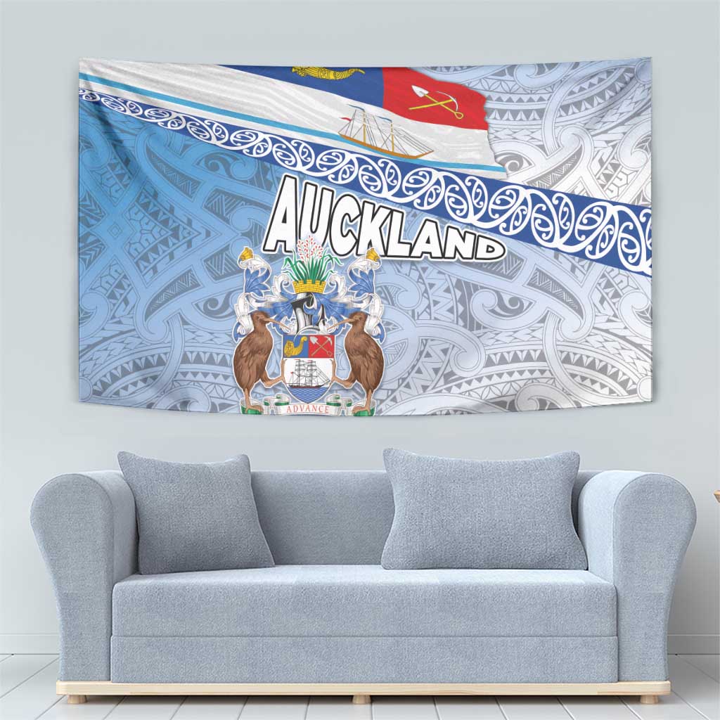 New Zealand Auckland Tapestry Auckland's Flag and Coat of Arms - Koru Art Maori Pattern - Vibe Hoodie Shop