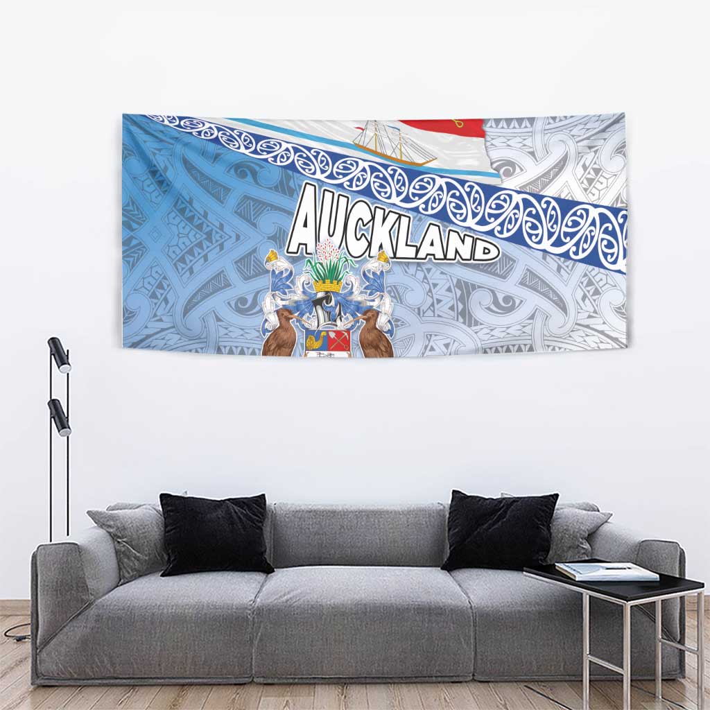 New Zealand Auckland Tapestry Auckland's Flag and Coat of Arms - Koru Art Maori Pattern - Vibe Hoodie Shop