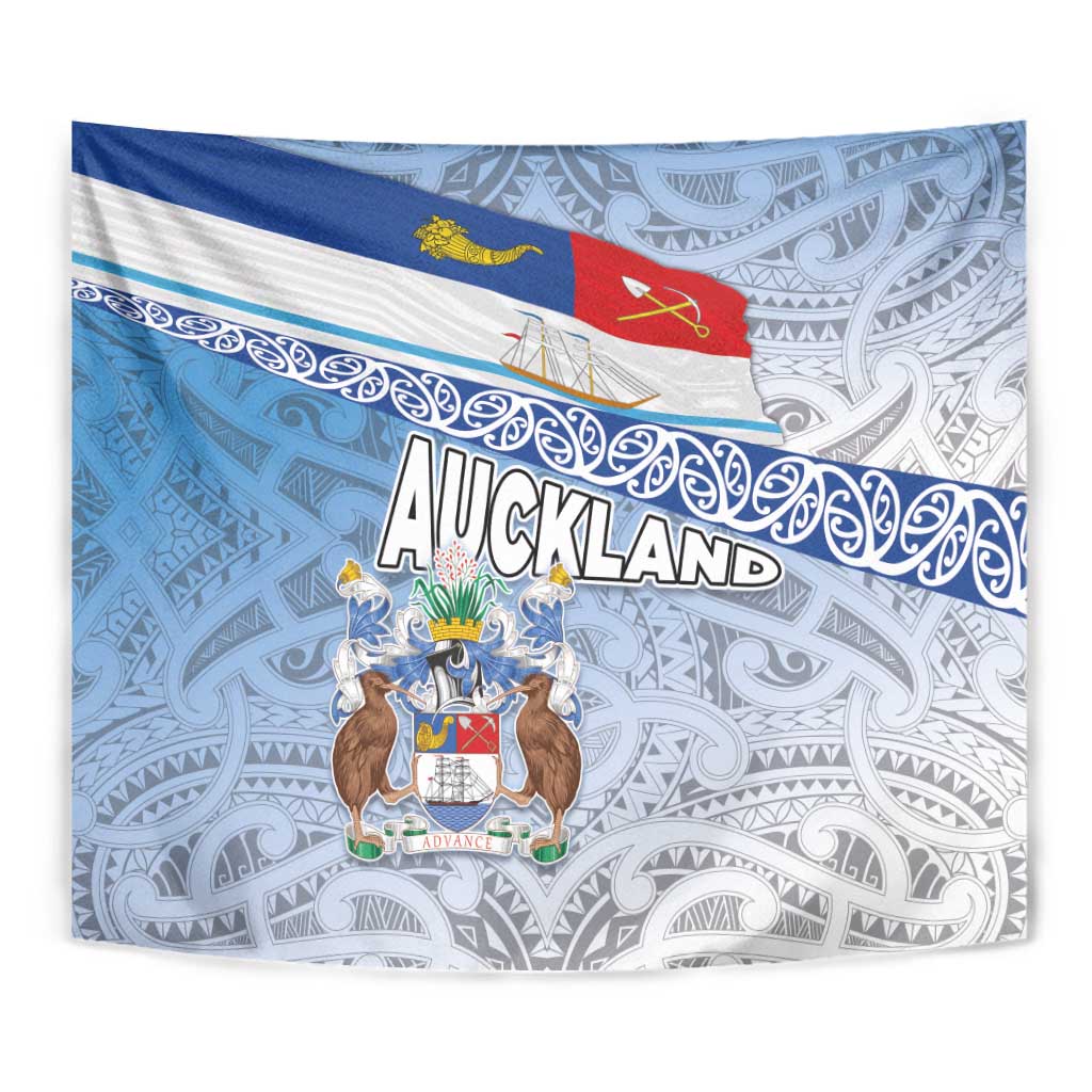 New Zealand Auckland Tapestry Auckland's Flag and Coat of Arms - Koru Art Maori Pattern - Vibe Hoodie Shop