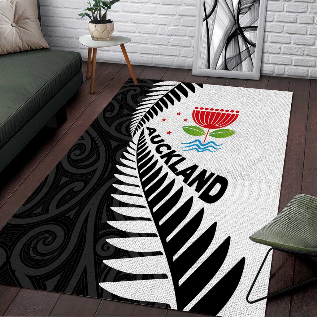 New Zealand Auckland Area Rug Auckland's Emblem and Silver Ferns - Maori Art Tattoo - Vibe Hoodie Shop