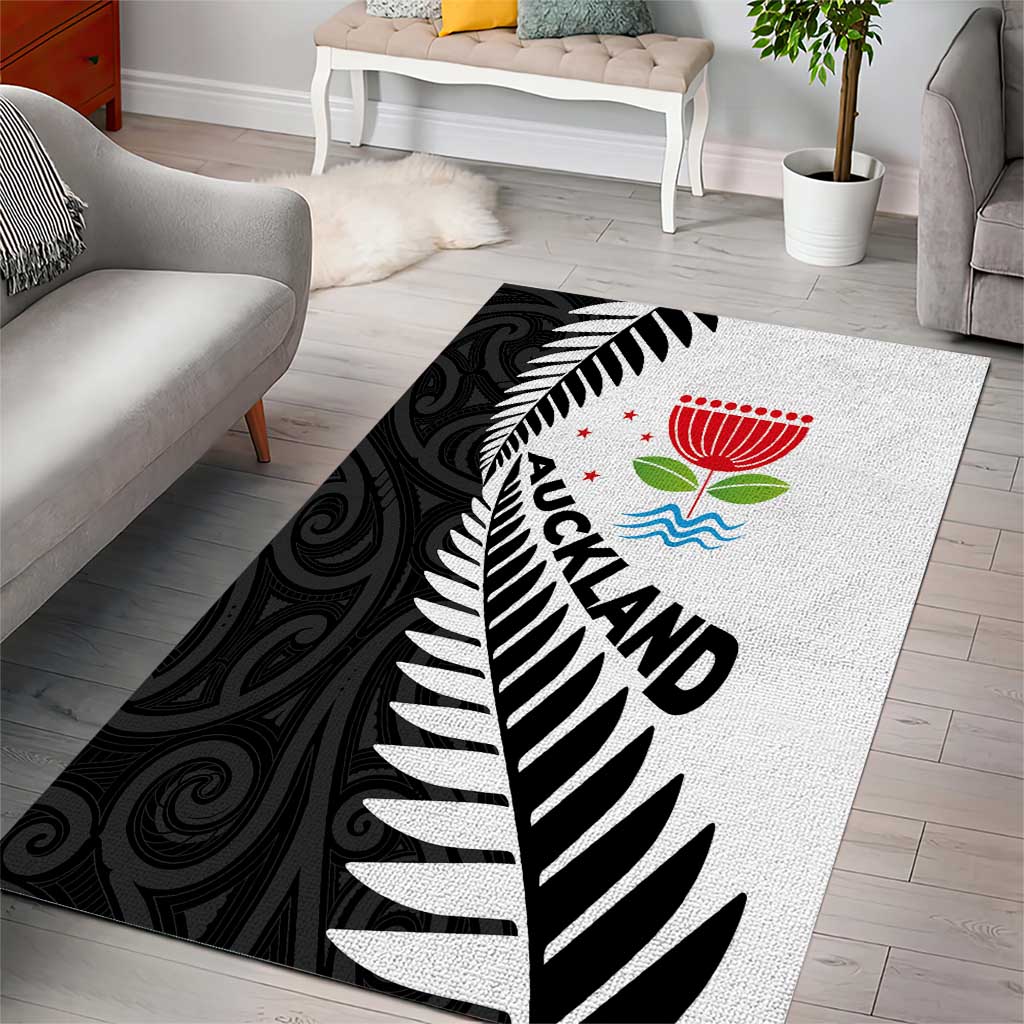 New Zealand Auckland Area Rug Auckland's Emblem and Silver Ferns - Maori Art Tattoo - Vibe Hoodie Shop