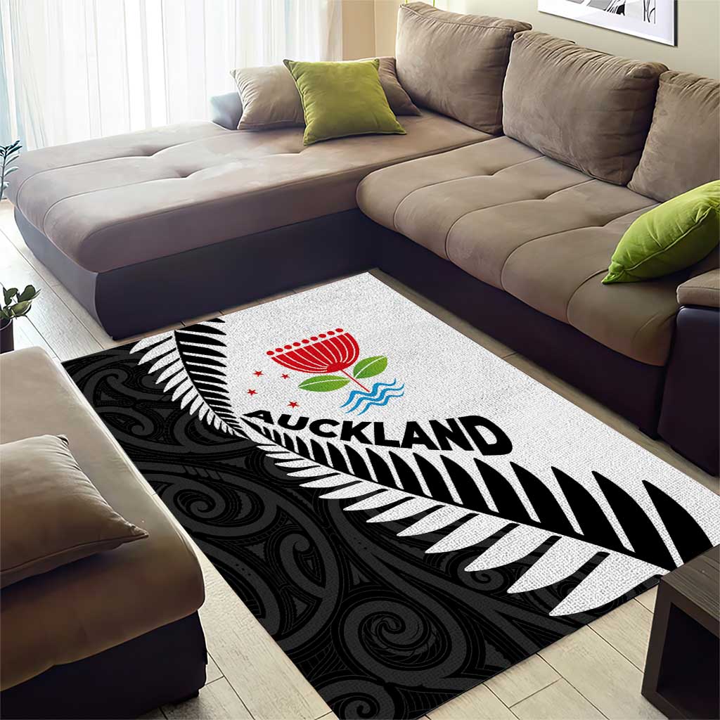 New Zealand Auckland Area Rug Auckland's Emblem and Silver Ferns - Maori Art Tattoo - Vibe Hoodie Shop