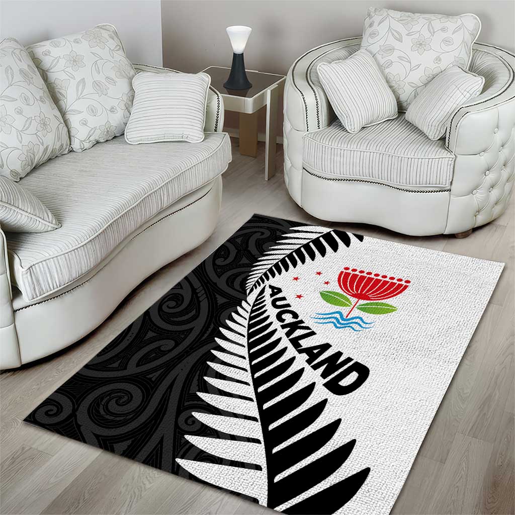 New Zealand Auckland Area Rug Auckland's Emblem and Silver Ferns - Maori Art Tattoo - Vibe Hoodie Shop