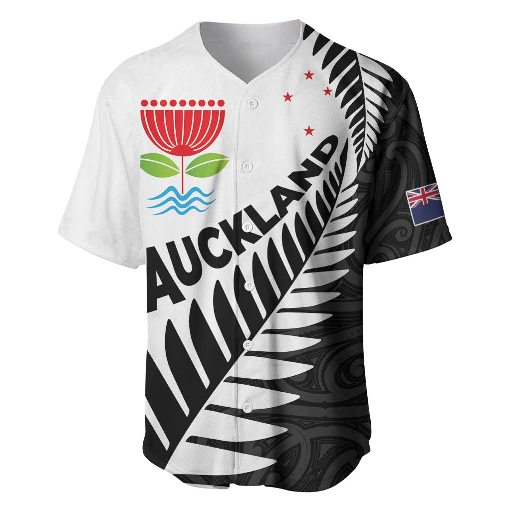 New Zealand Auckland Baseball Jersey Auckland's Emblem and Silver Ferns - Maori Art Tattoo - Vibe Hoodie Shop