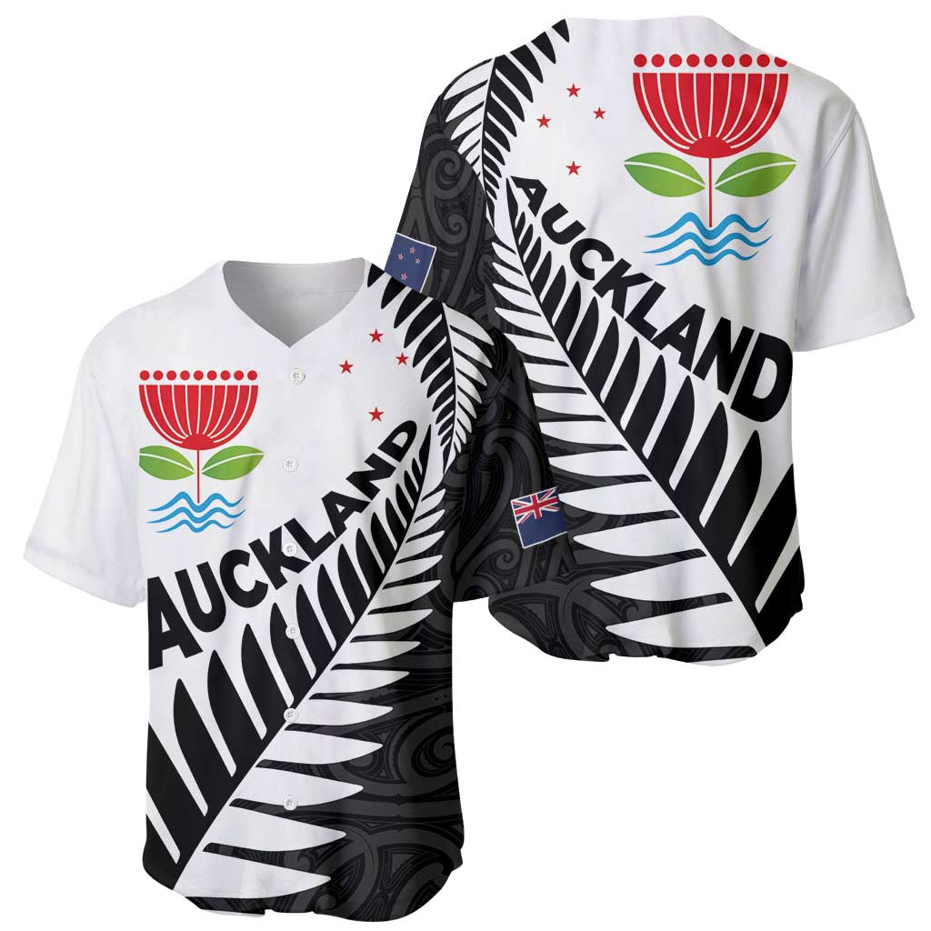 New Zealand Auckland Baseball Jersey Auckland's Emblem and Silver Ferns - Maori Art Tattoo - Vibe Hoodie Shop