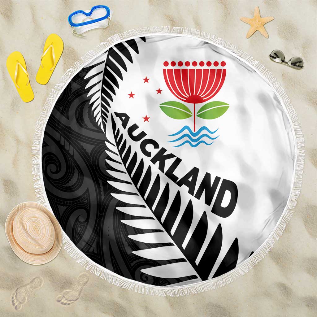 New Zealand Auckland Beach Blanket Auckland's Emblem and Silver Ferns - Maori Art Tattoo