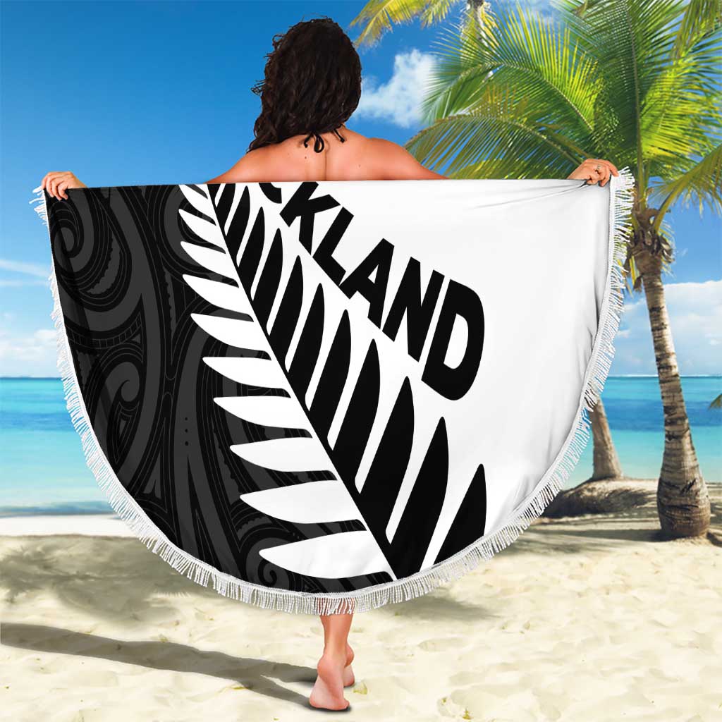 New Zealand Auckland Beach Blanket Auckland's Emblem and Silver Ferns - Maori Art Tattoo