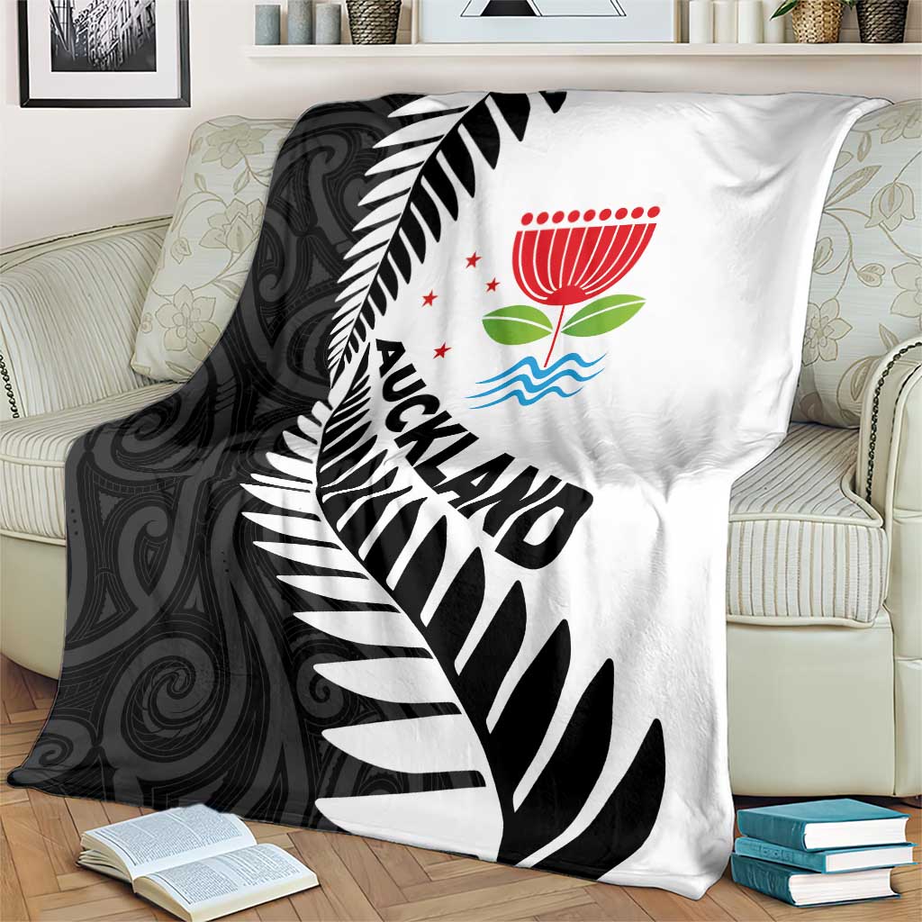 New Zealand Auckland Blanket Auckland's Emblem and Silver Ferns - Maori Art Tattoo - Vibe Hoodie Shop