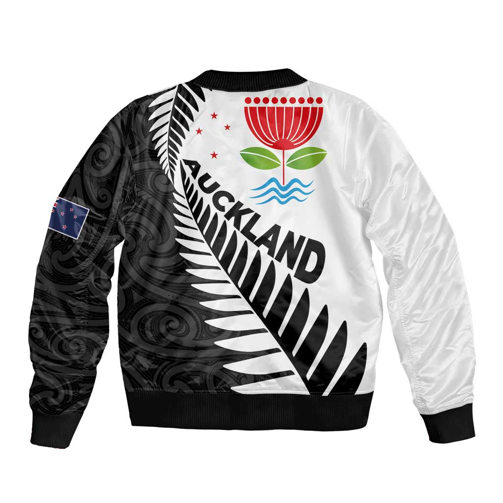 New Zealand Auckland Bomber Jacket Auckland's Emblem and Silver Ferns - Maori Art Tattoo - Vibe Hoodie Shop