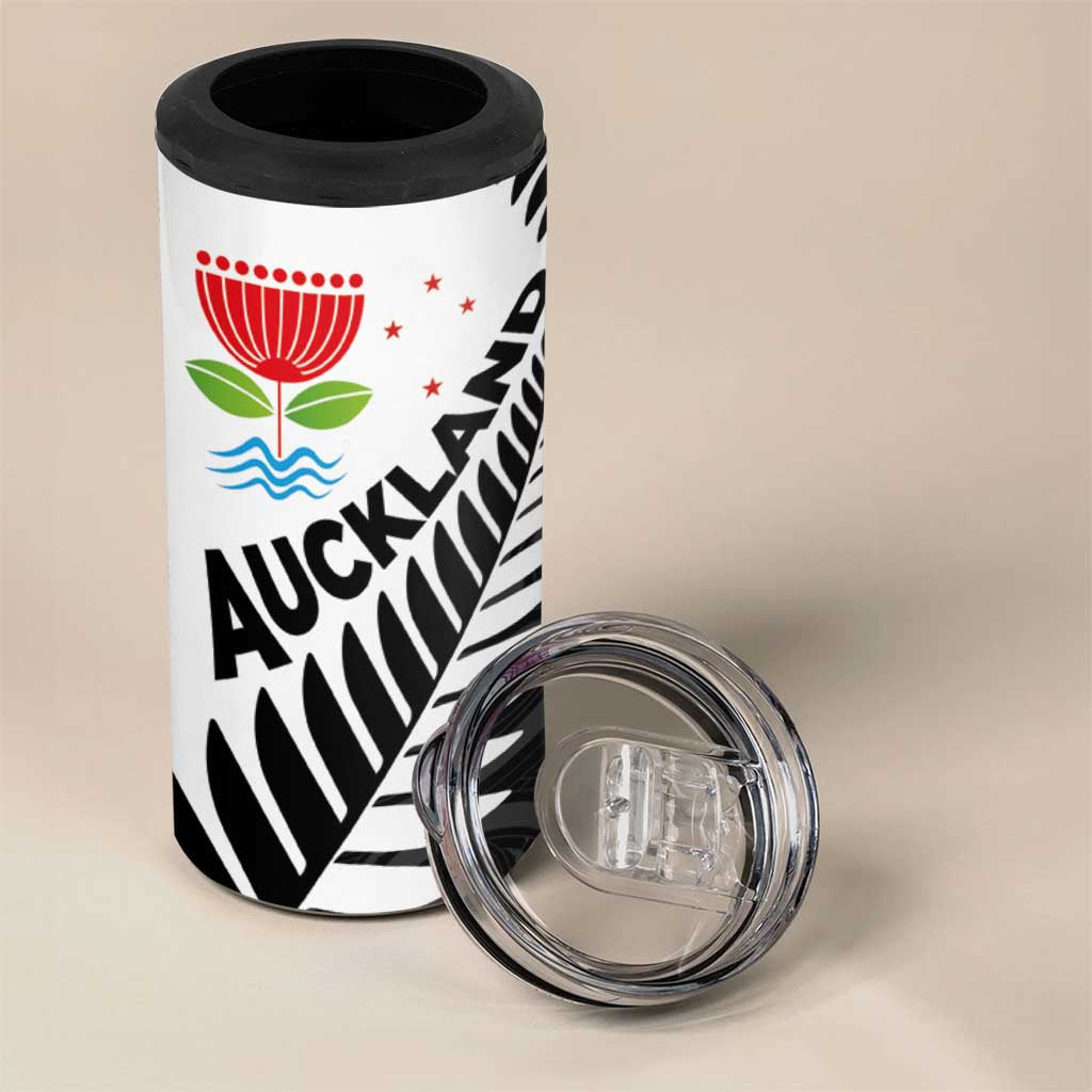 New Zealand Auckland 4 in 1 Can Cooler Tumbler Auckland's Emblem and Silver Ferns - Maori Art Tattoo