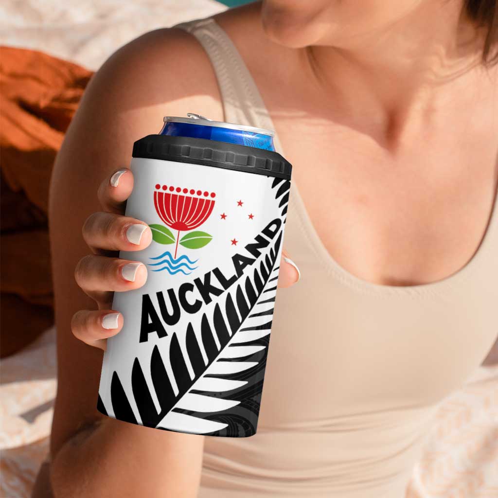 New Zealand Auckland 4 in 1 Can Cooler Tumbler Auckland's Emblem and Silver Ferns - Maori Art Tattoo