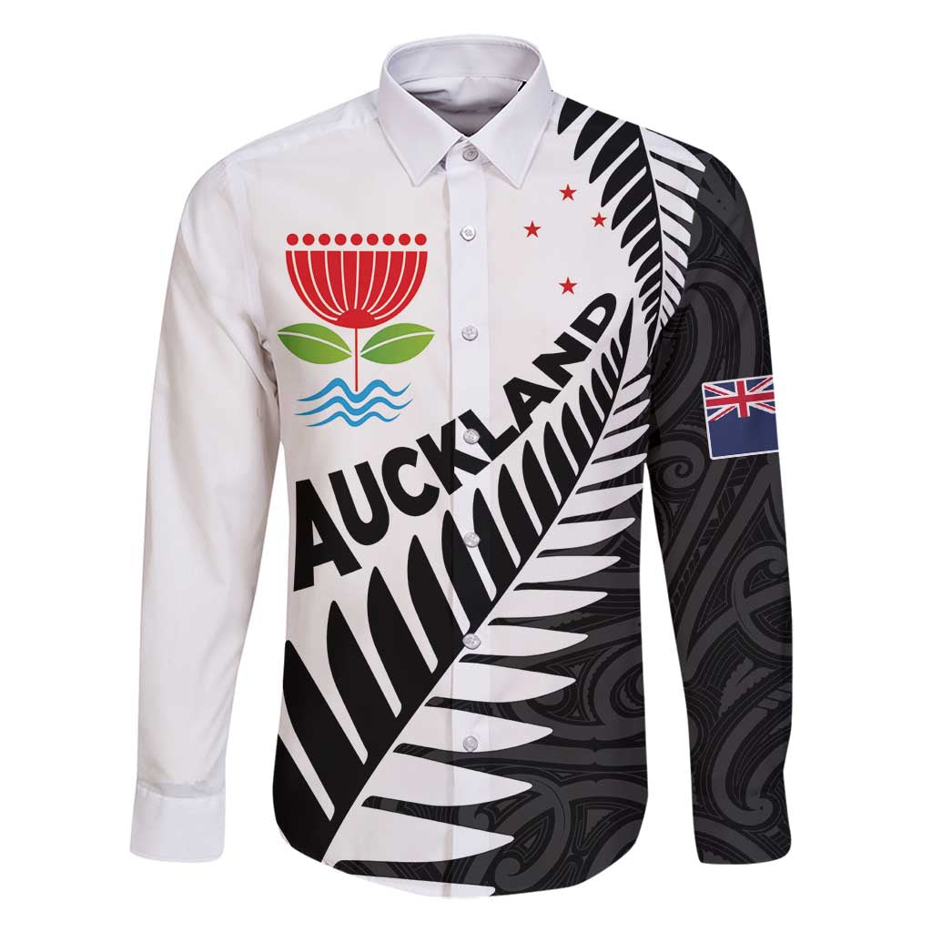 New Zealand Auckland Family Matching Long Sleeve Bodycon Dress and Hawaiian Shirt Auckland's Emblem and Silver Ferns - Maori Art Tattoo