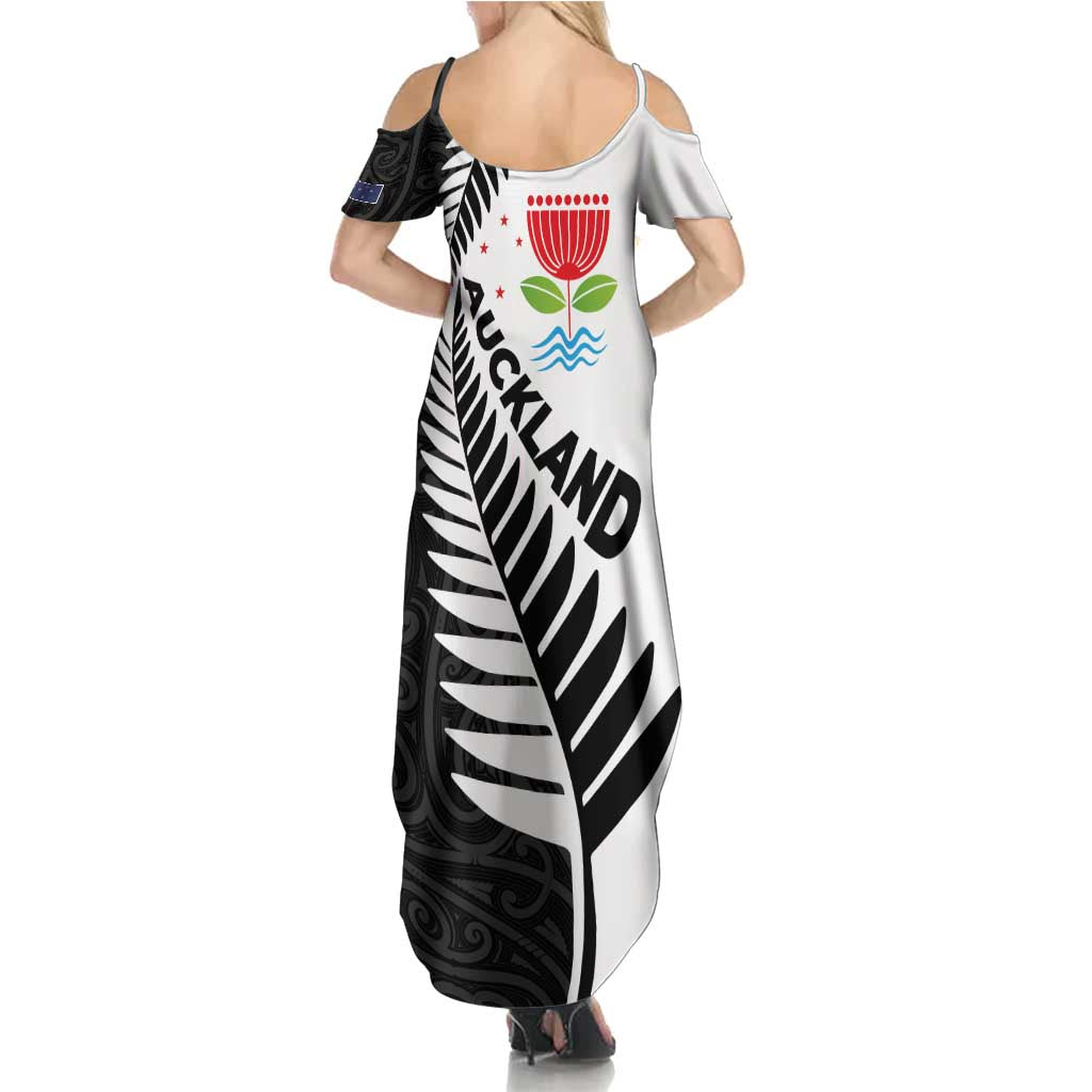 New Zealand Auckland Family Matching Summer Maxi Dress and Hawaiian Shirt Auckland's Emblem and Silver Ferns - Maori Art Tattoo