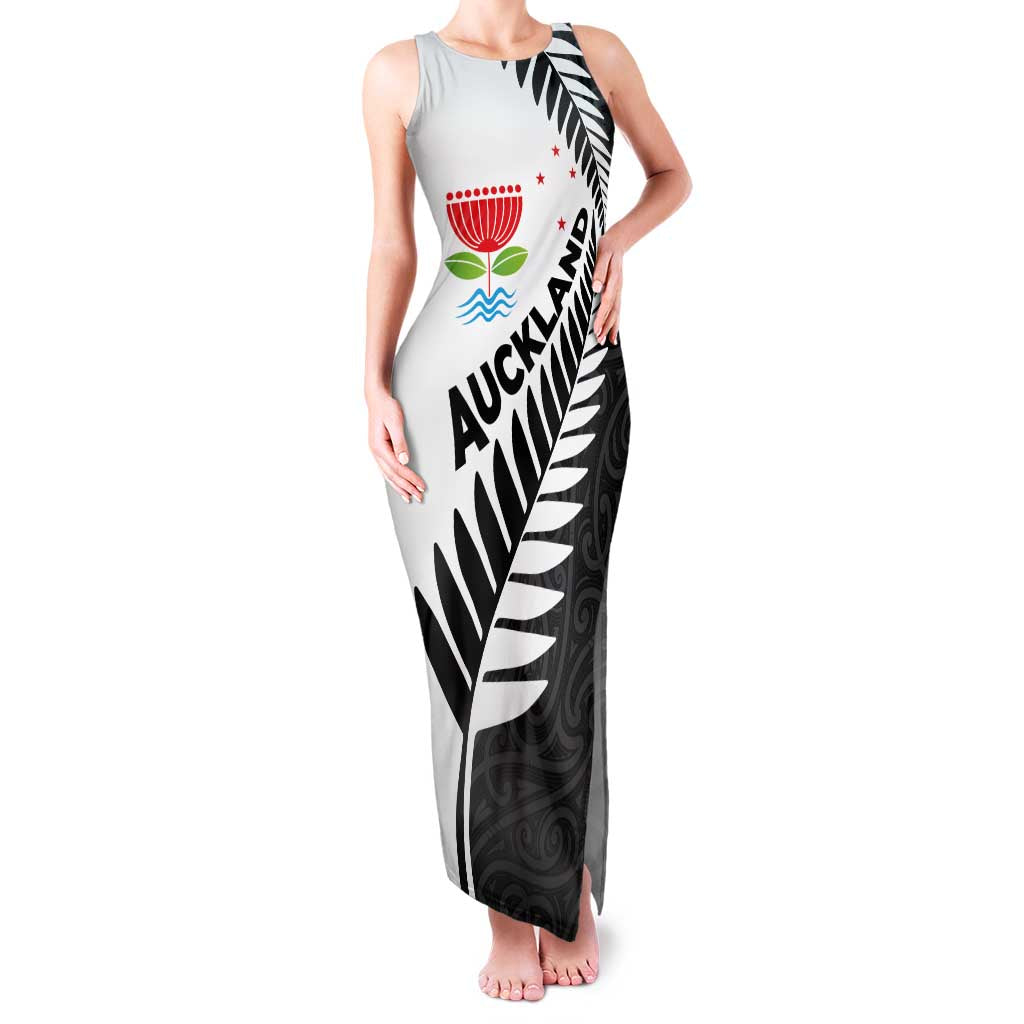 New Zealand Auckland Family Matching Tank Maxi Dress and Hawaiian Shirt Auckland's Emblem and Silver Ferns - Maori Art Tattoo