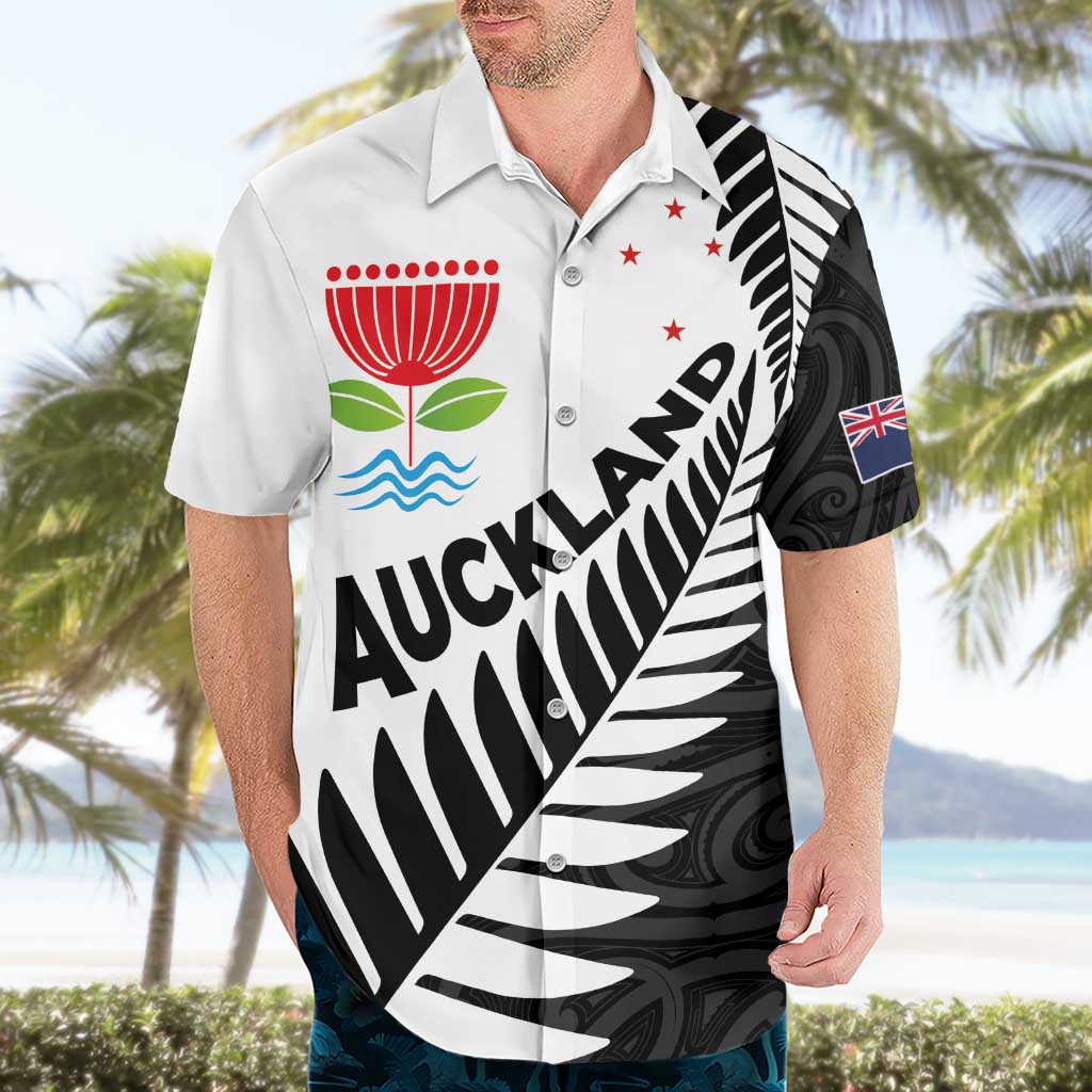 New Zealand Auckland Hawaiian Shirt Auckland's Emblem and Silver Ferns - Maori Art Tattoo - Vibe Hoodie Shop