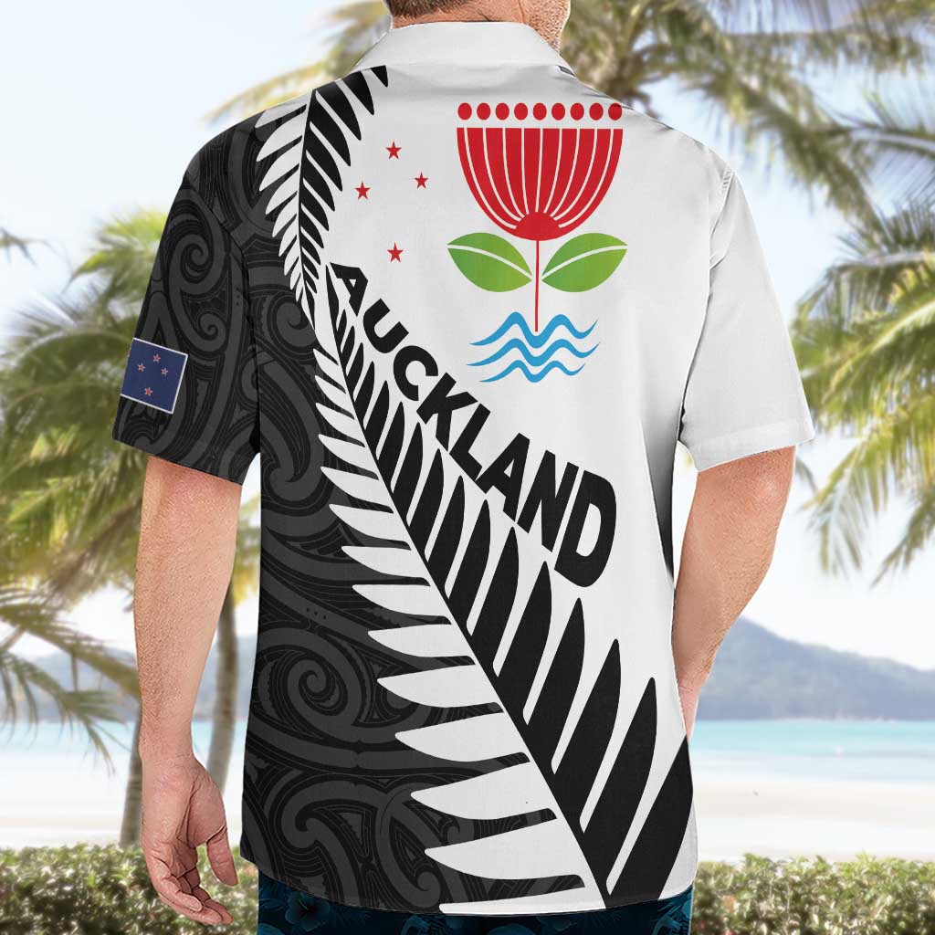 New Zealand Auckland Hawaiian Shirt Auckland's Emblem and Silver Ferns - Maori Art Tattoo - Vibe Hoodie Shop