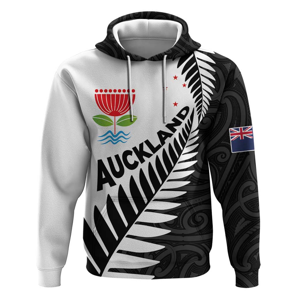 New Zealand Auckland Hoodie Auckland's Emblem and Silver Ferns - Maori Art Tattoo - Vibe Hoodie Shop