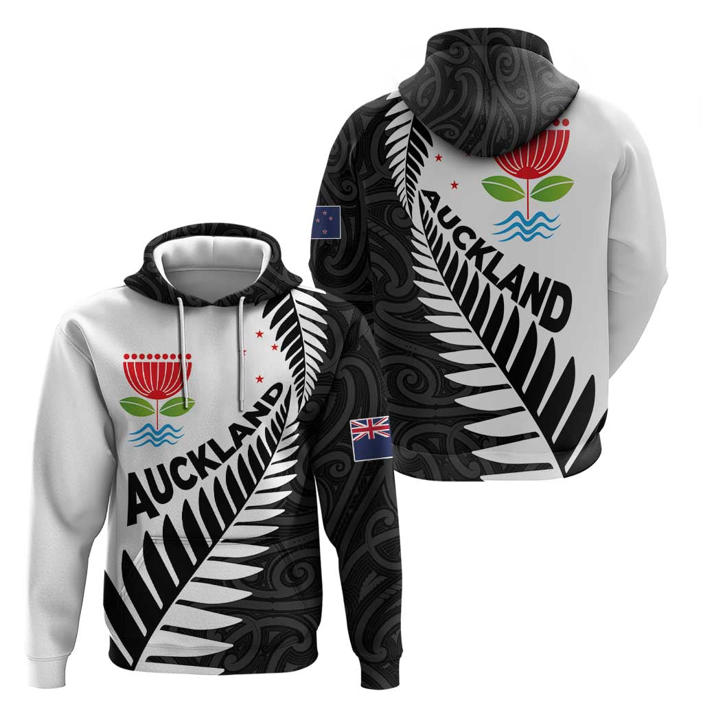 New Zealand Auckland Hoodie Auckland's Emblem and Silver Ferns - Maori Art Tattoo - Vibe Hoodie Shop