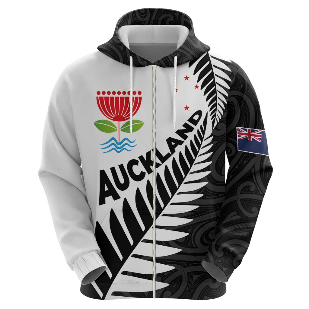 New Zealand Auckland Hoodie Auckland's Emblem and Silver Ferns - Maori Art Tattoo - Vibe Hoodie Shop