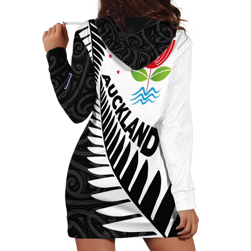 New Zealand Auckland Hoodie Dress Auckland's Emblem and Silver Ferns - Maori Art Tattoo - Vibe Hoodie Shop