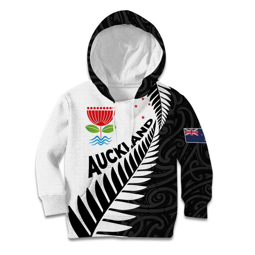 New Zealand Auckland Kid Hoodie Auckland's Emblem and Silver Ferns - Maori Art Tattoo - Vibe Hoodie Shop