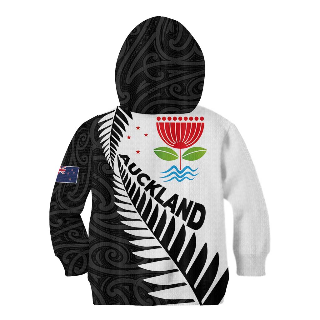 New Zealand Auckland Kid Hoodie Auckland's Emblem and Silver Ferns - Maori Art Tattoo - Vibe Hoodie Shop