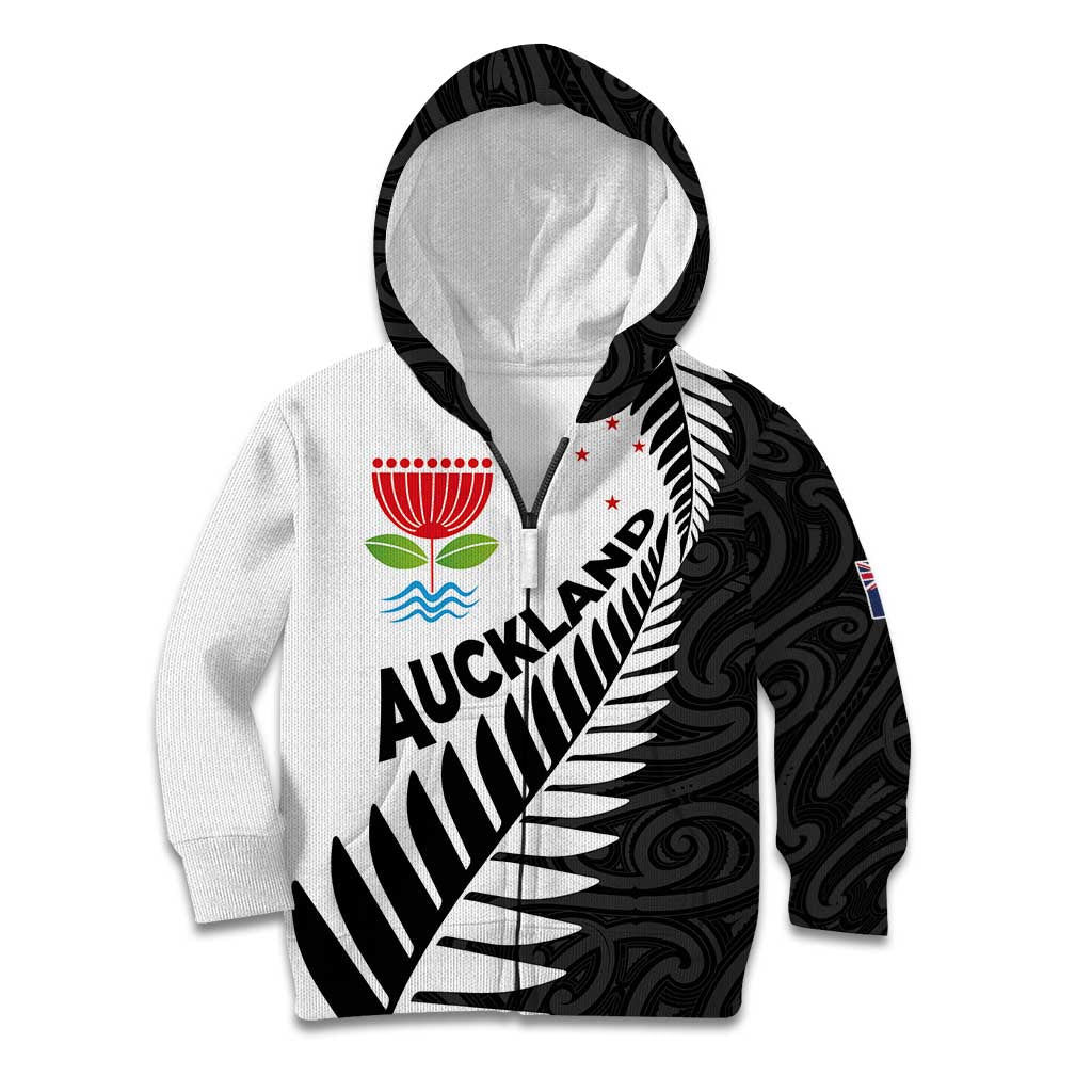 New Zealand Auckland Kid Hoodie Auckland's Emblem and Silver Ferns - Maori Art Tattoo - Vibe Hoodie Shop