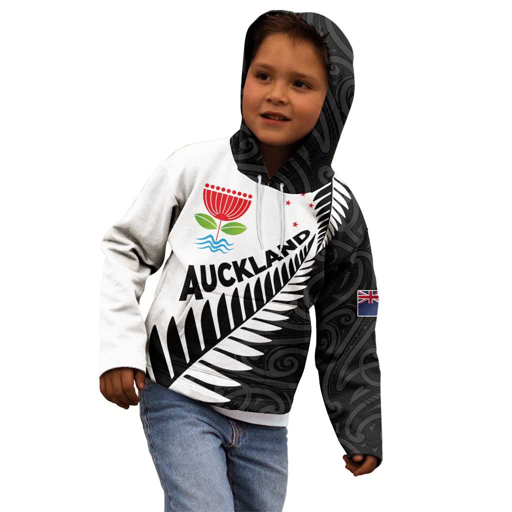 New Zealand Auckland Kid Hoodie Auckland's Emblem and Silver Ferns - Maori Art Tattoo - Vibe Hoodie Shop