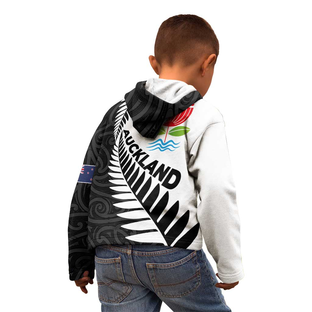 New Zealand Auckland Kid Hoodie Auckland's Emblem and Silver Ferns - Maori Art Tattoo - Vibe Hoodie Shop