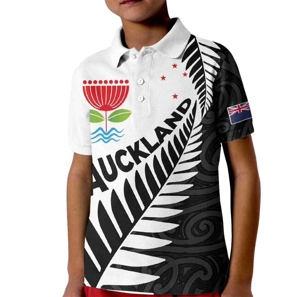 New Zealand Auckland Kid Polo Shirt Auckland's Emblem and Silver Ferns - Maori Art Tattoo - Vibe Hoodie Shop