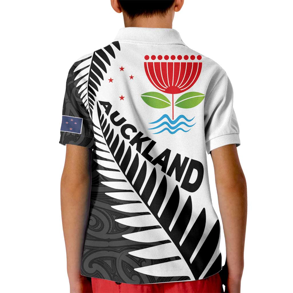 New Zealand Auckland Kid Polo Shirt Auckland's Emblem and Silver Ferns - Maori Art Tattoo - Vibe Hoodie Shop