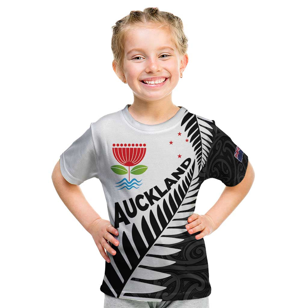 New Zealand Auckland Kid T Shirt Auckland's Emblem and Silver Ferns - Maori Art Tattoo - Vibe Hoodie Shop