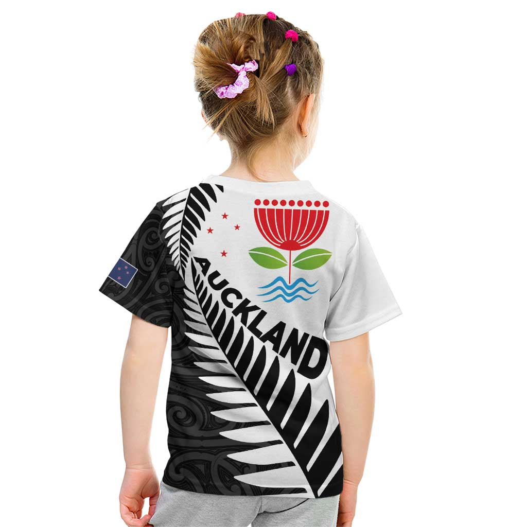 New Zealand Auckland Kid T Shirt Auckland's Emblem and Silver Ferns - Maori Art Tattoo - Vibe Hoodie Shop