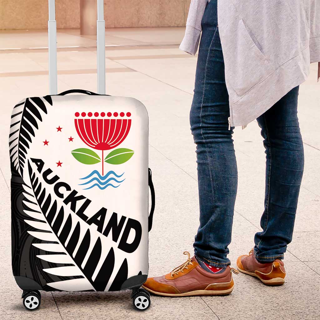 New Zealand Auckland Luggage Cover Auckland's Emblem and Silver Ferns - Maori Art Tattoo - Vibe Hoodie Shop