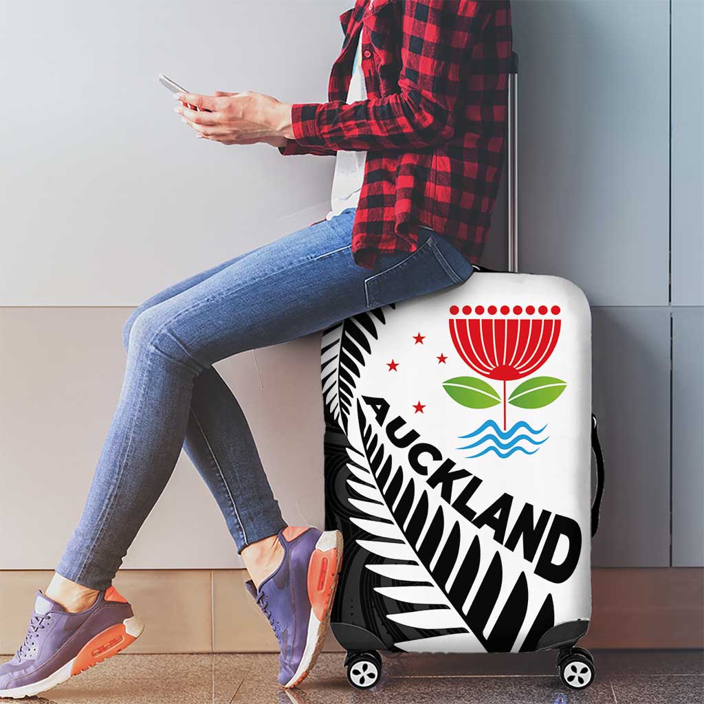 New Zealand Auckland Luggage Cover Auckland's Emblem and Silver Ferns - Maori Art Tattoo - Vibe Hoodie Shop