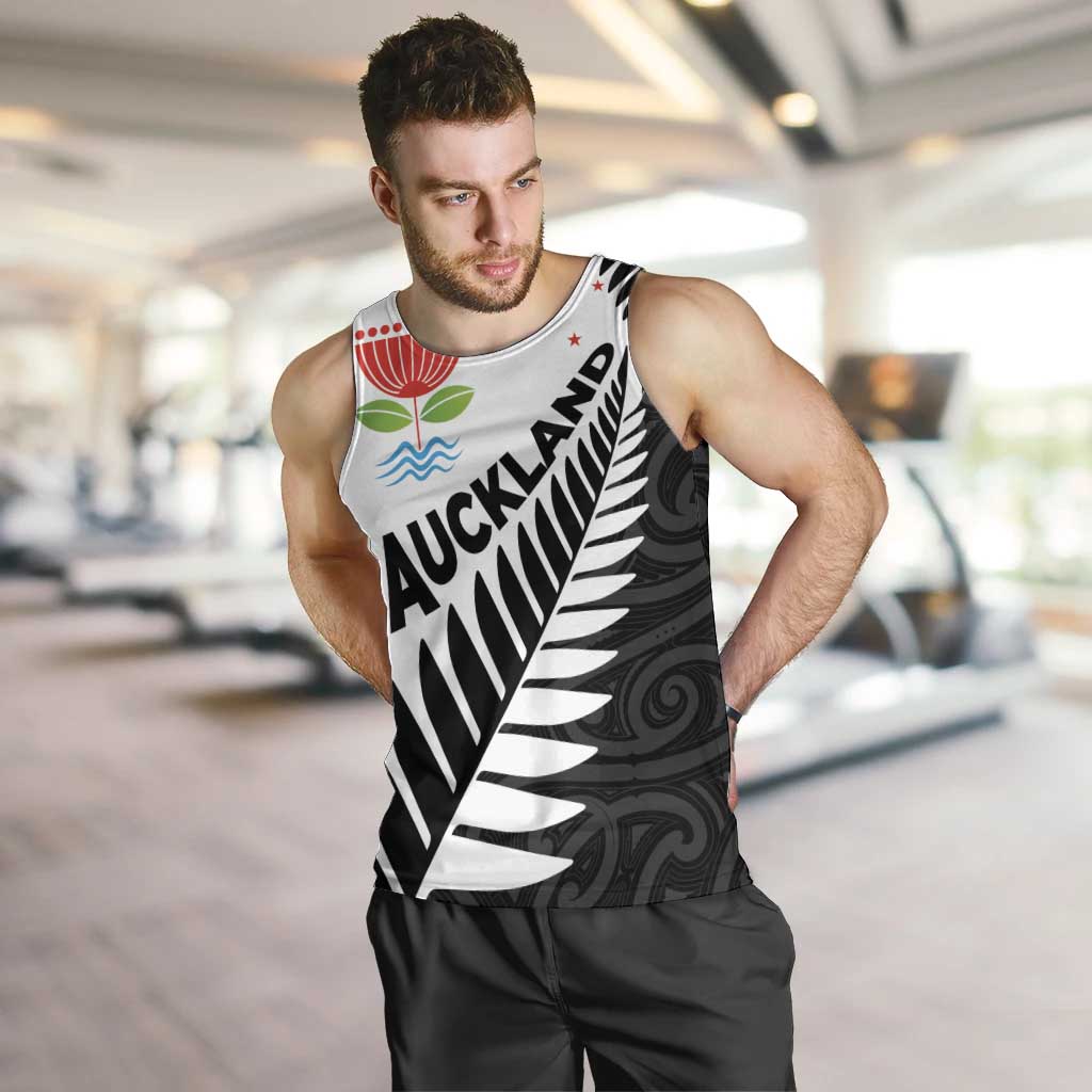 New Zealand Auckland Men Tank Top Auckland's Emblem and Silver Ferns - Maori Art Tattoo - Vibe Hoodie Shop