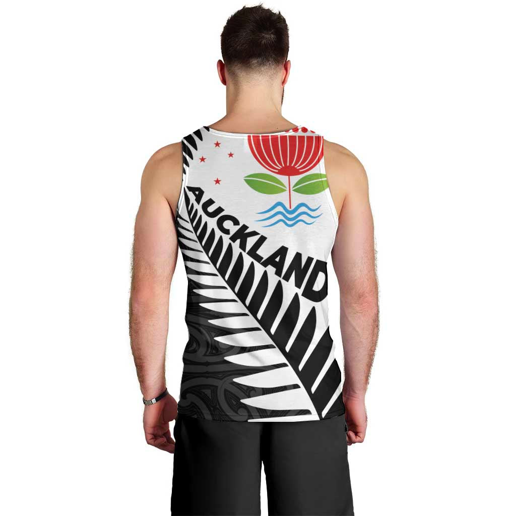 New Zealand Auckland Men Tank Top Auckland's Emblem and Silver Ferns - Maori Art Tattoo - Vibe Hoodie Shop