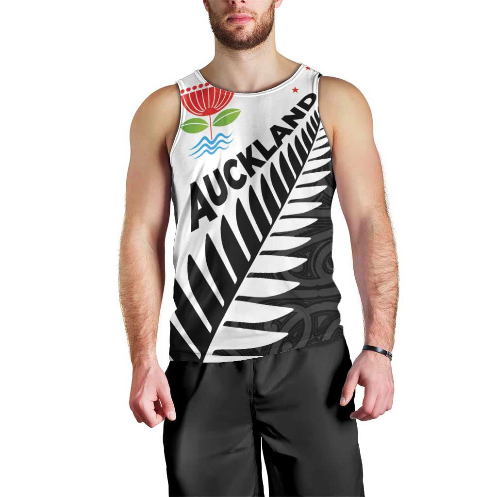 New Zealand Auckland Men Tank Top Auckland's Emblem and Silver Ferns - Maori Art Tattoo - Vibe Hoodie Shop